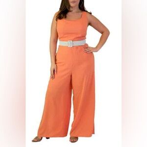 Marée Pour Toi Orange Side Slit Crepe Jumpsuit